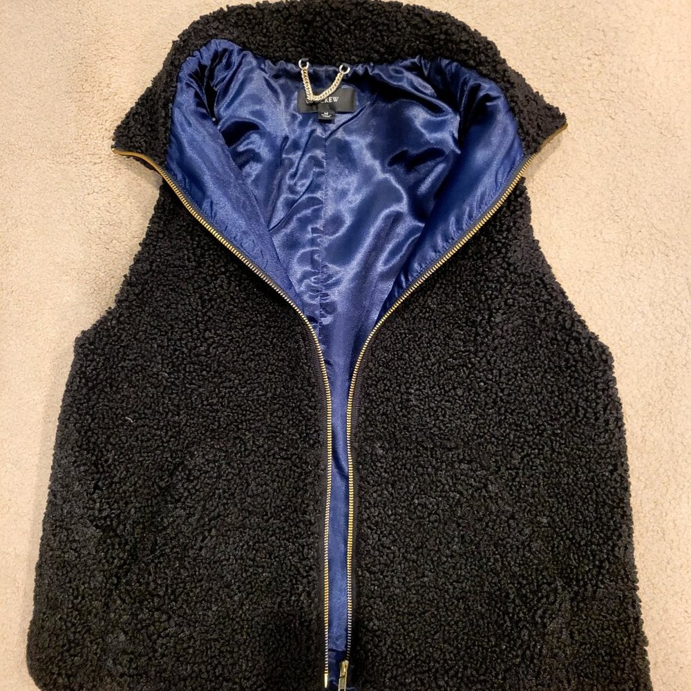 J Crew NWOT Black Sherpa Vest M